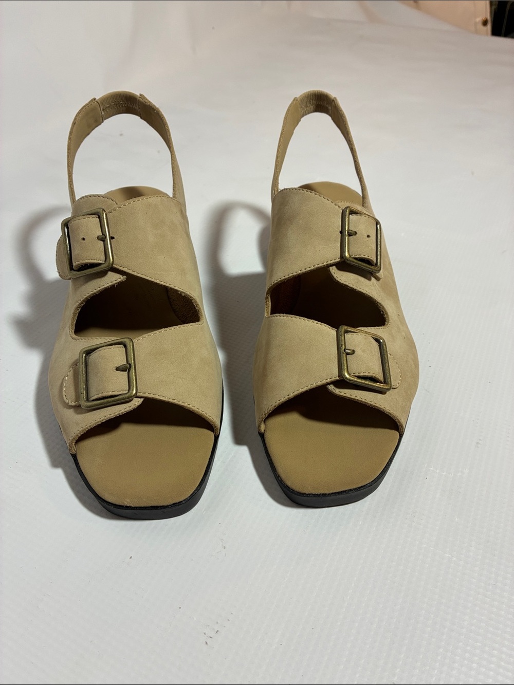 villager Tan Double-Buckle Slingback Sandals